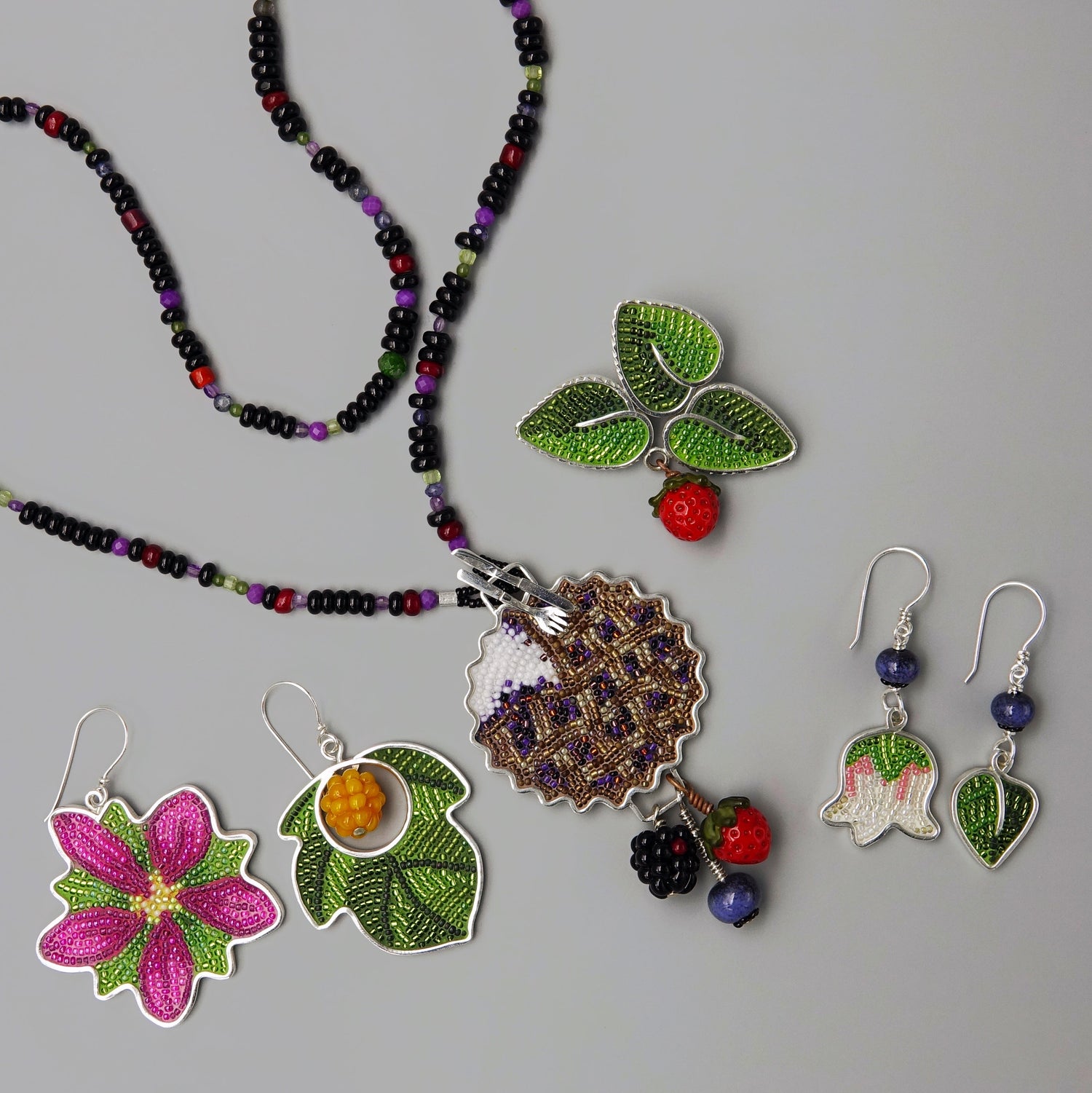 Blue micro-mosaic earrings and rings