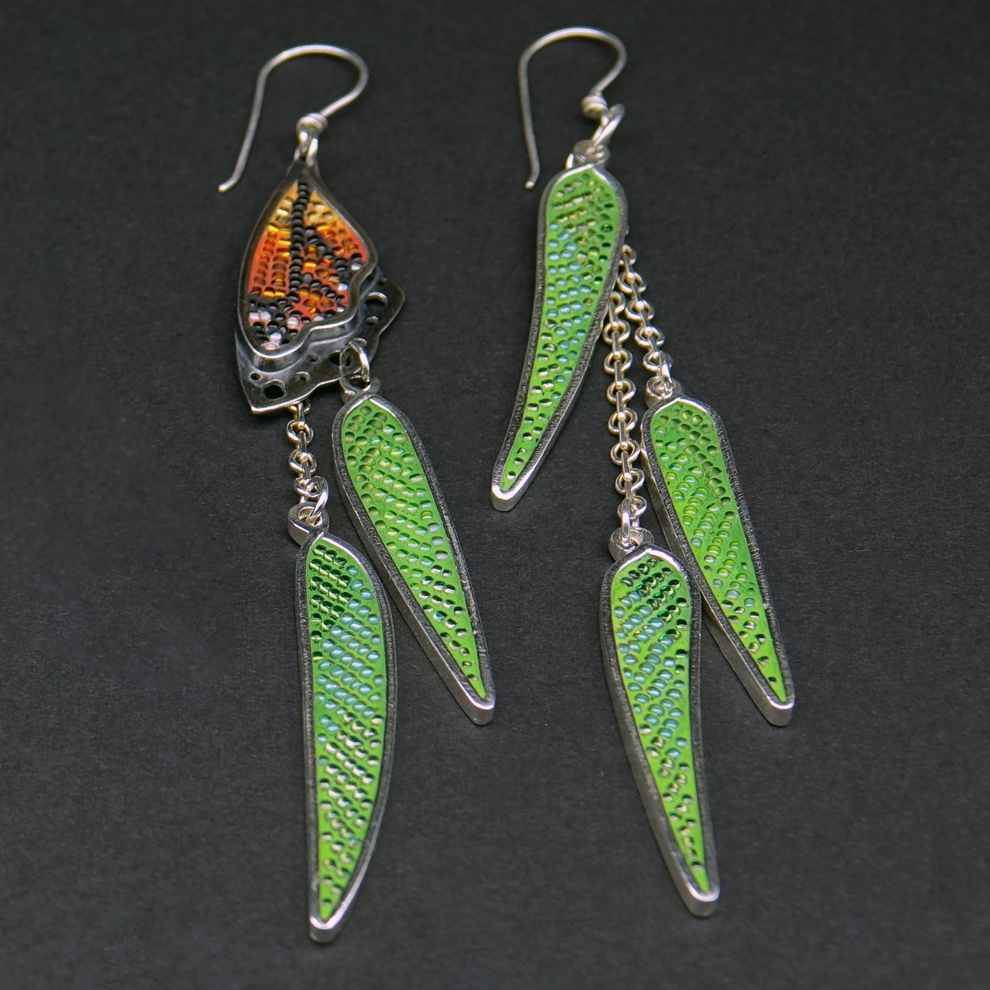 Monarch and Eucalyptus Earrings-Long