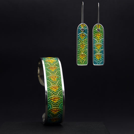 Art Deco Dragon Scales Cuff and Earrings