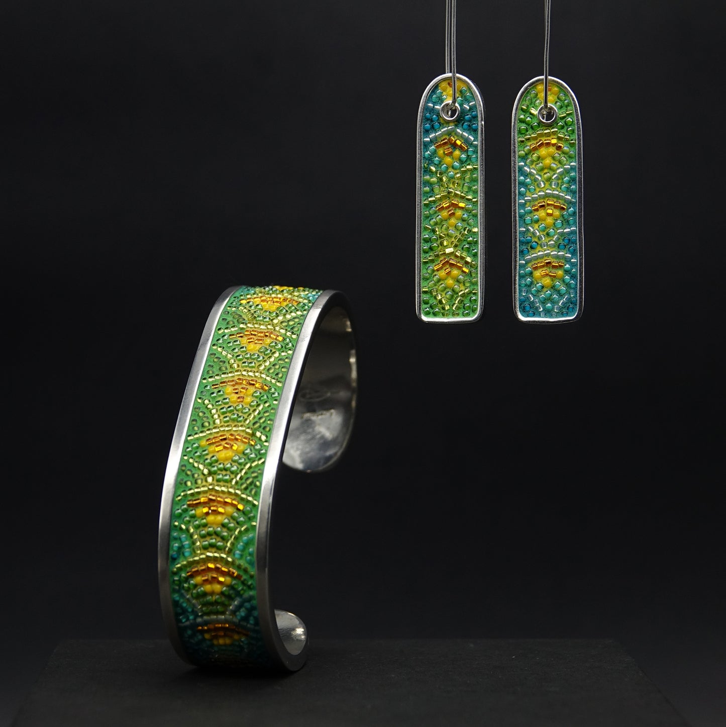 Art Deco Dragon Scales Cuff and Earrings